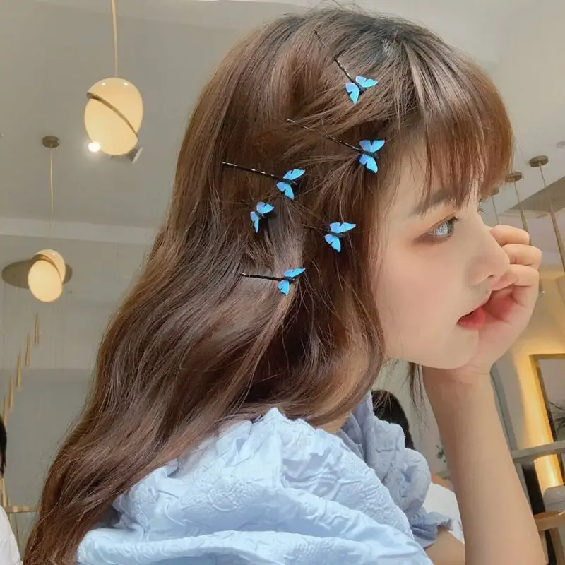 

Summer Blue Butterfly Lady Hairpin Small Cute Sweet Bangs with Super Fairy Hair Clip Jewelry