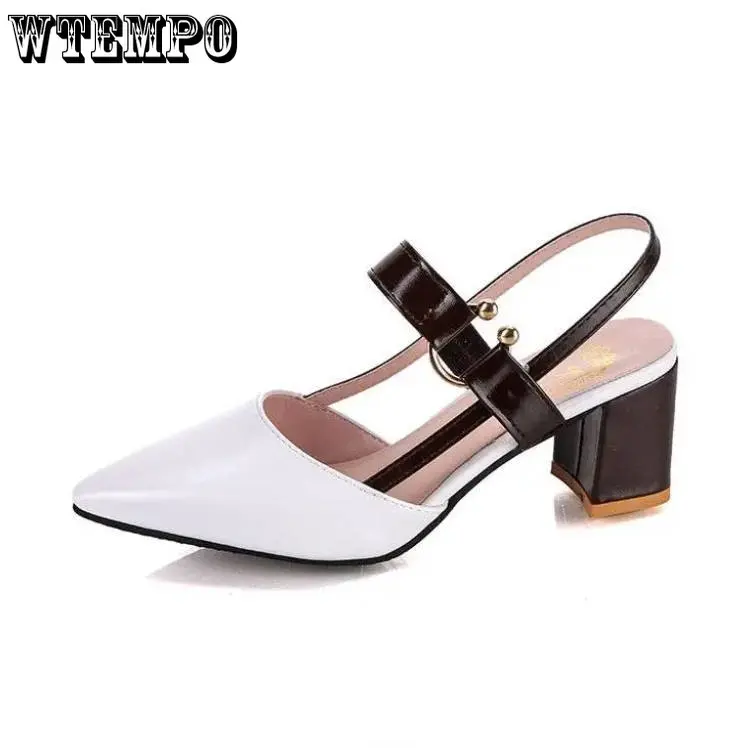 

WTEMPO Summer Pointed Toe Sandals Women High Quality Square Heel Shoes Casual Sweet Party High Heels Plus Size 42 Dropshipping