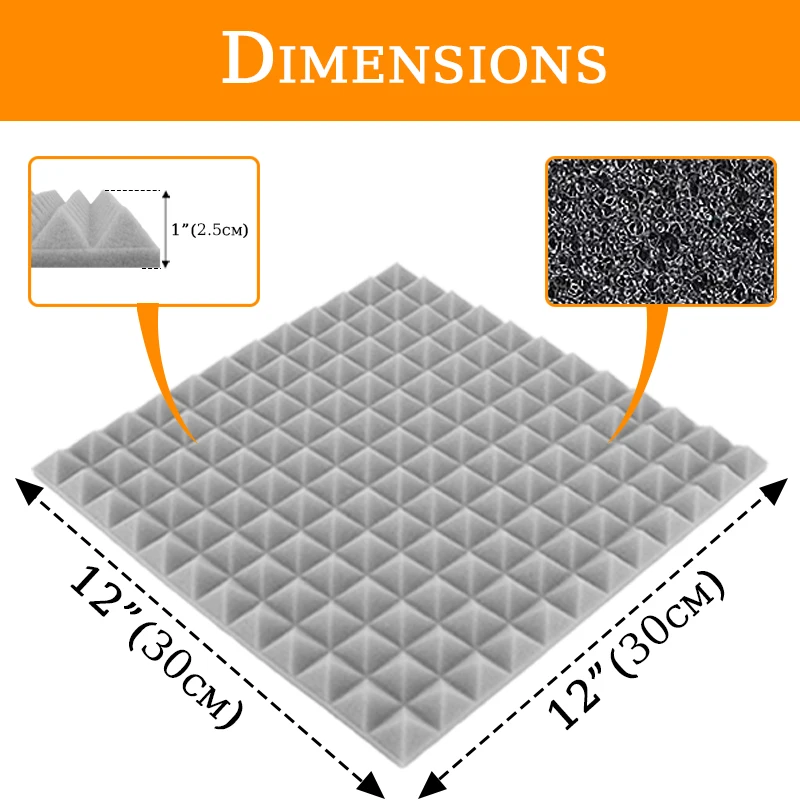 Акустическая пена TOUO 6/12/24 шт. звукопоглощающие панели в виде пирамиды для офиса
