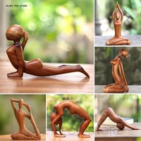 yoga girl body imitation wood texture carving resin gymnastics lovers gift craft statue sculpture figurine ornament home decor