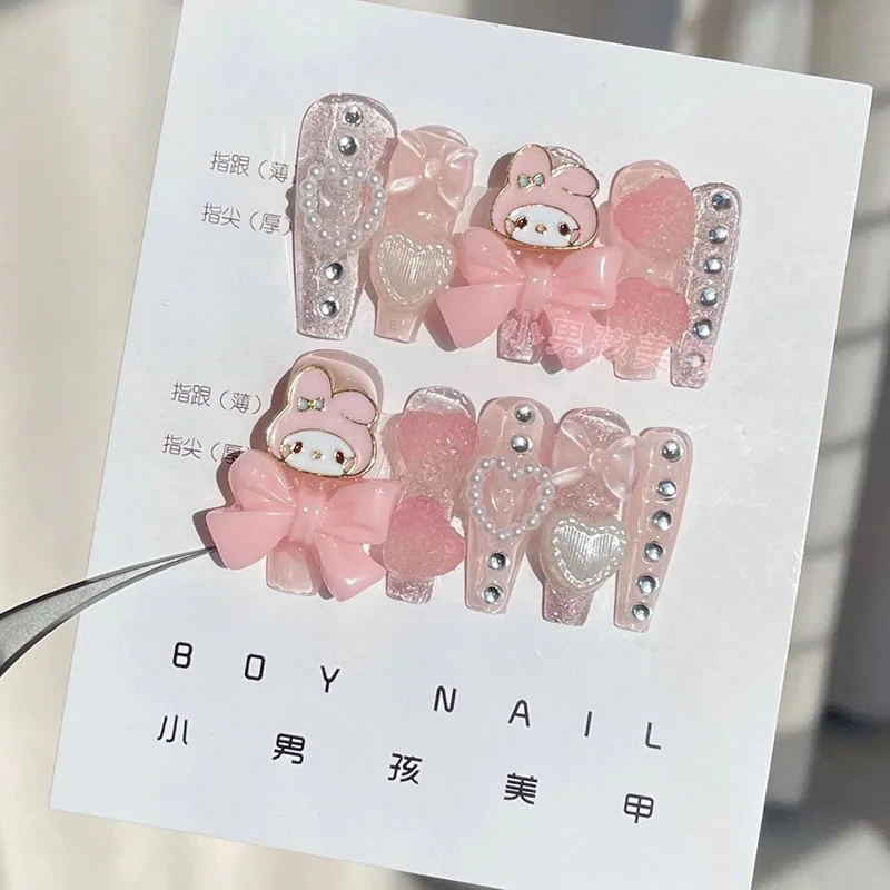 

Kuromi My Melody HelloKittys Kawaii Sanrioed Nail Sticker Cartoon Doll Handmade Reusable Beauty Wearing Nail Art Gifts for Girls