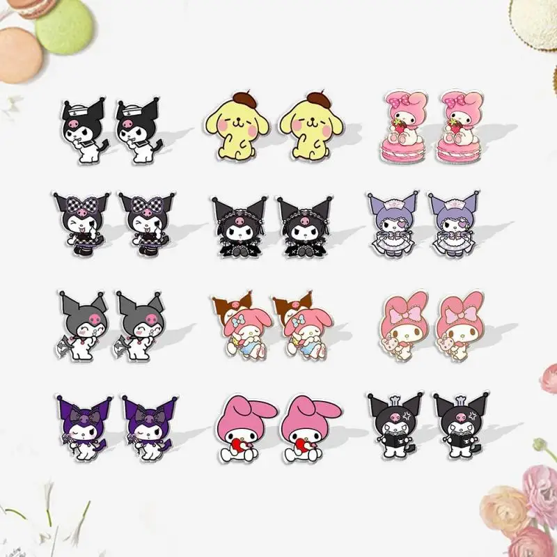 

New 2022 Kawaii Sanrioed Kuromi My Melody Anime Cartoon Cute Simple Resin Acrylic Stud Earrings Toys for Girls