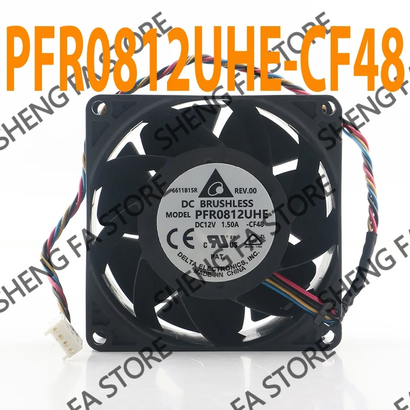 Фото Вентилятор охлаждения AC EC 8038 80X80X38MM 8CM Delta 5V 24V 48V DC 12V 1.50A с высоким объемом воздушного потока для серверов и ноутбуков, 4-проводной, PWM, PFR0812UHE №1
