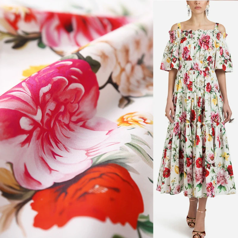 

Peony flower printed cotton fabric meter 140 cm width printed shirt dress fabric handmade DIY fabric wholesale cotton cloth