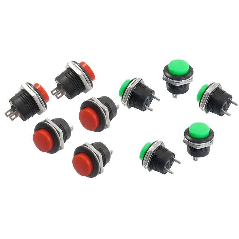

2 Set: 5 X Momentary Spst NO Green Round Cap Push Button Switch AC 250V/3A + 5 X Momentary Spst NO Red Round Cap Push Button Swi