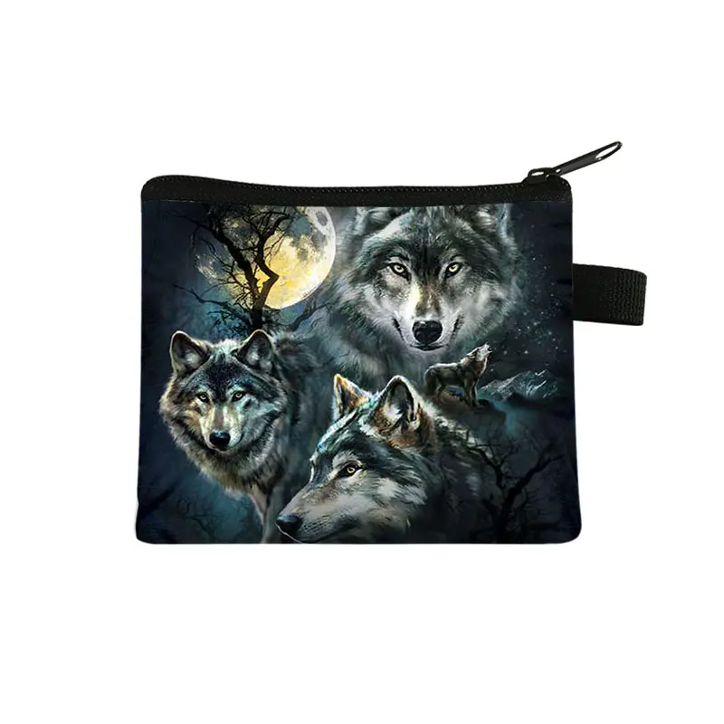 Kids Bags For Boy Anime Wallet Print Coin Purse Ladies Leisure Shopping Coin Bags 3D Printing Wolf ID Credit Card Storage Bag images - 6