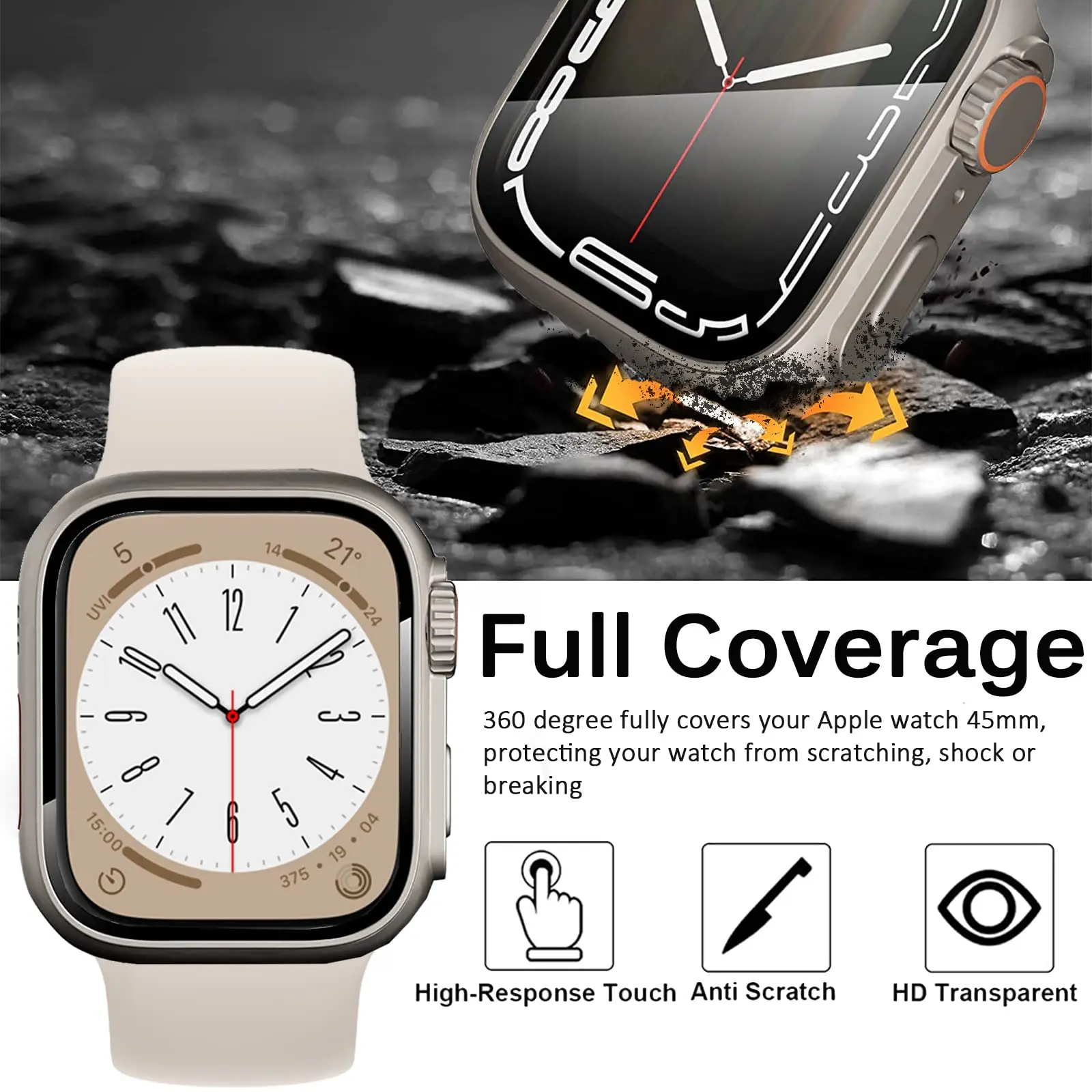 Фото Чехол для ПК для Apple Watch, чехол 44 мм, 45 мм, 40 мм, 41 42 38, защитная пленка для экрана, закаленное стекло Chang To Ultra 49 iWatch series 9 8 7 SE 6 №4