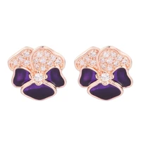 2022 spring bloom deep purple pansy flower stud earrings wedding make up fashion female jewelry making with crystal stud earring
