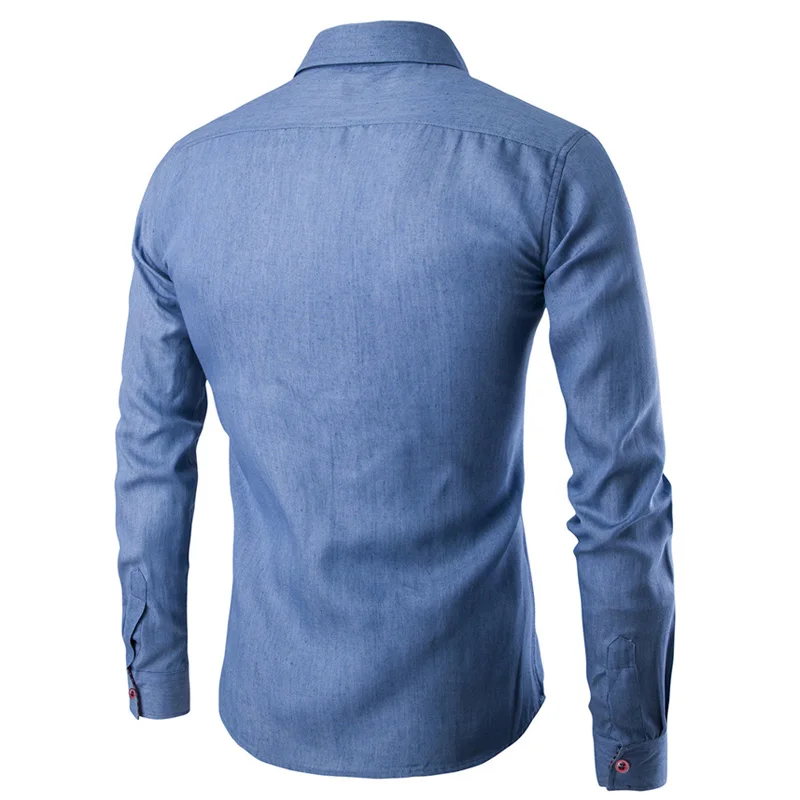 Hot 2022 Fashion Retro Men's Cowboy Long-sleeve Shirt Joker Youth Pointed Collar Camisa Social Masculina Men's Casual Shirt