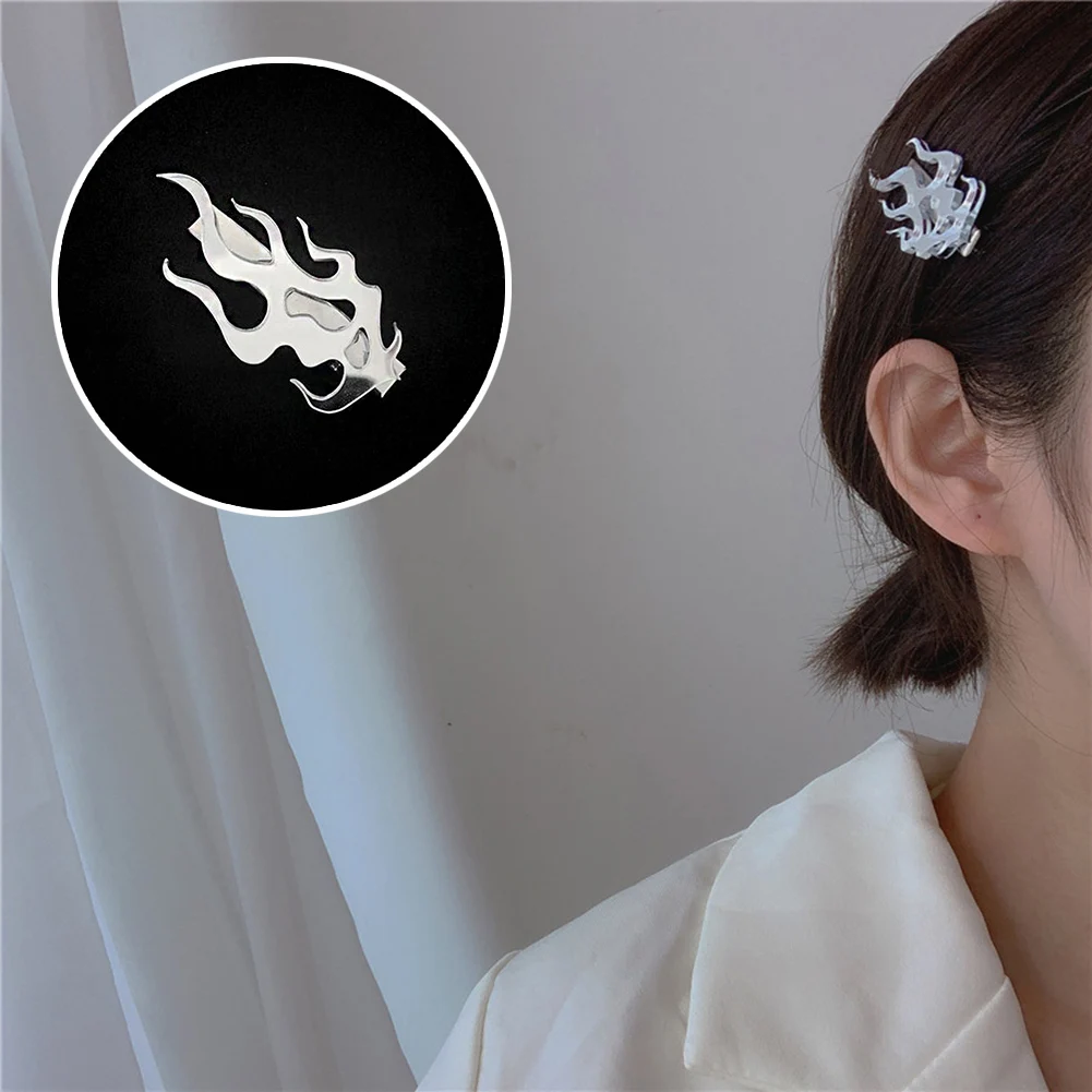 

2022 Punk Flame Dragon Icon Reflective Hair Clips Funny Hip Hop Harajuku Totem Geometric Hair Accessories For Women Girls
