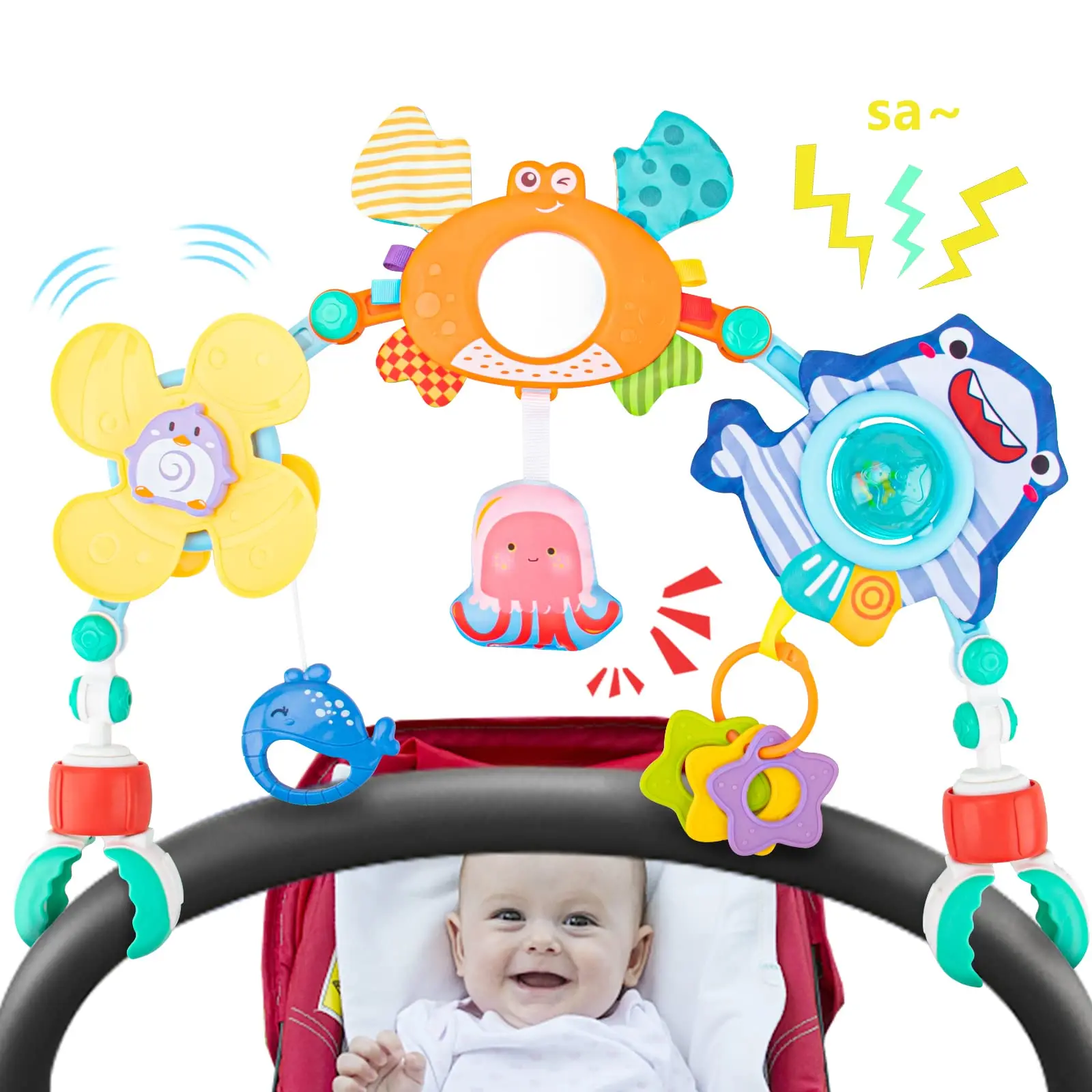 

Baby Crib Stroller Toy Baby Car Seat Toys 0-12 Months Pram Activity Arch Toys for Newborn Sensory Development Arch Bassinet Toy