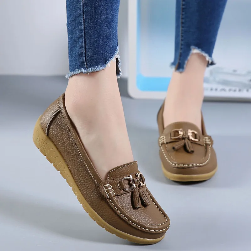 

Women Shoes 2023 Spring Autumn Flats Leather Breathable Moccasins Women Boat Shoes Ballerina Ladies Casual Shoes Zapatos Mujer