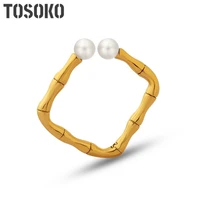 tosoko stainless steel jewelry square bamboo pearl ring female fashion elegant ring bsa359