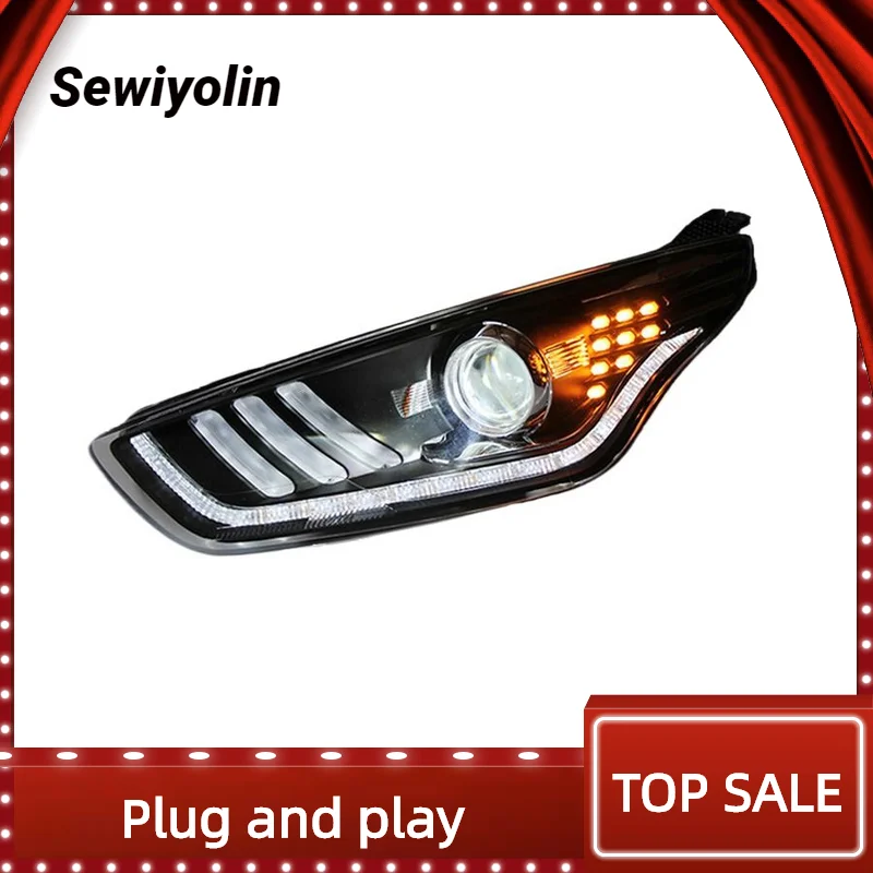 

For Ford ESCORT 2015-2019 Car Accessories Headlight Assembly LED Lights Lamp DRL Signal Plug And Play Daytime Running