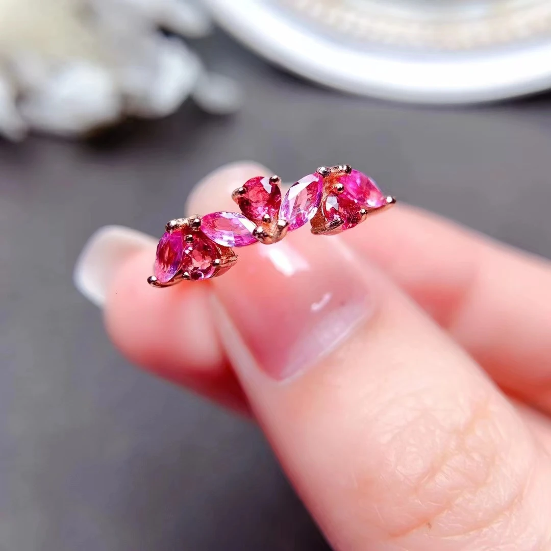

Natural Pink Sapphire Geometry Ring S925 Sterling Silver Fine Fashion Customized Charm for Girl Jewelry Free Shipping MeiBaPJ FS