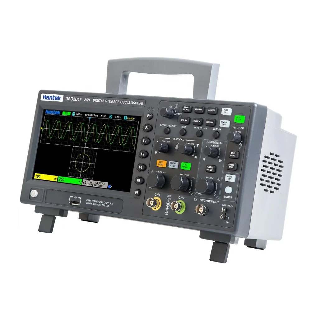 

DSO2D15 Digital Oscilloscope Meter Desktop Oscillograph Oscillometer 7 Inch TFT LCD Screen 2CH+1CH Channels 150MHz