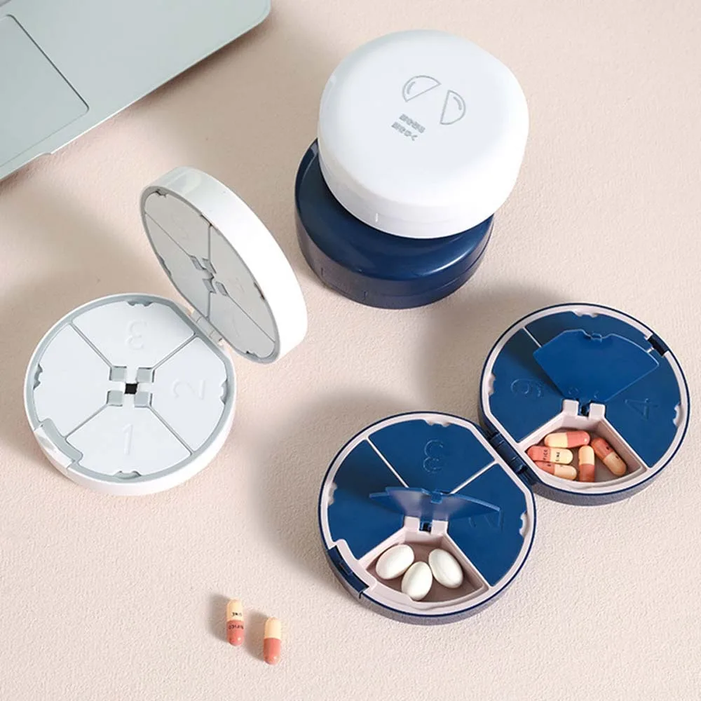 

Pill Case Drug Dispenser Mini Pill Box 7Days Weekly Pill Case Pill Storage Accessories Mini Pill Cutter ABS Round Shaped