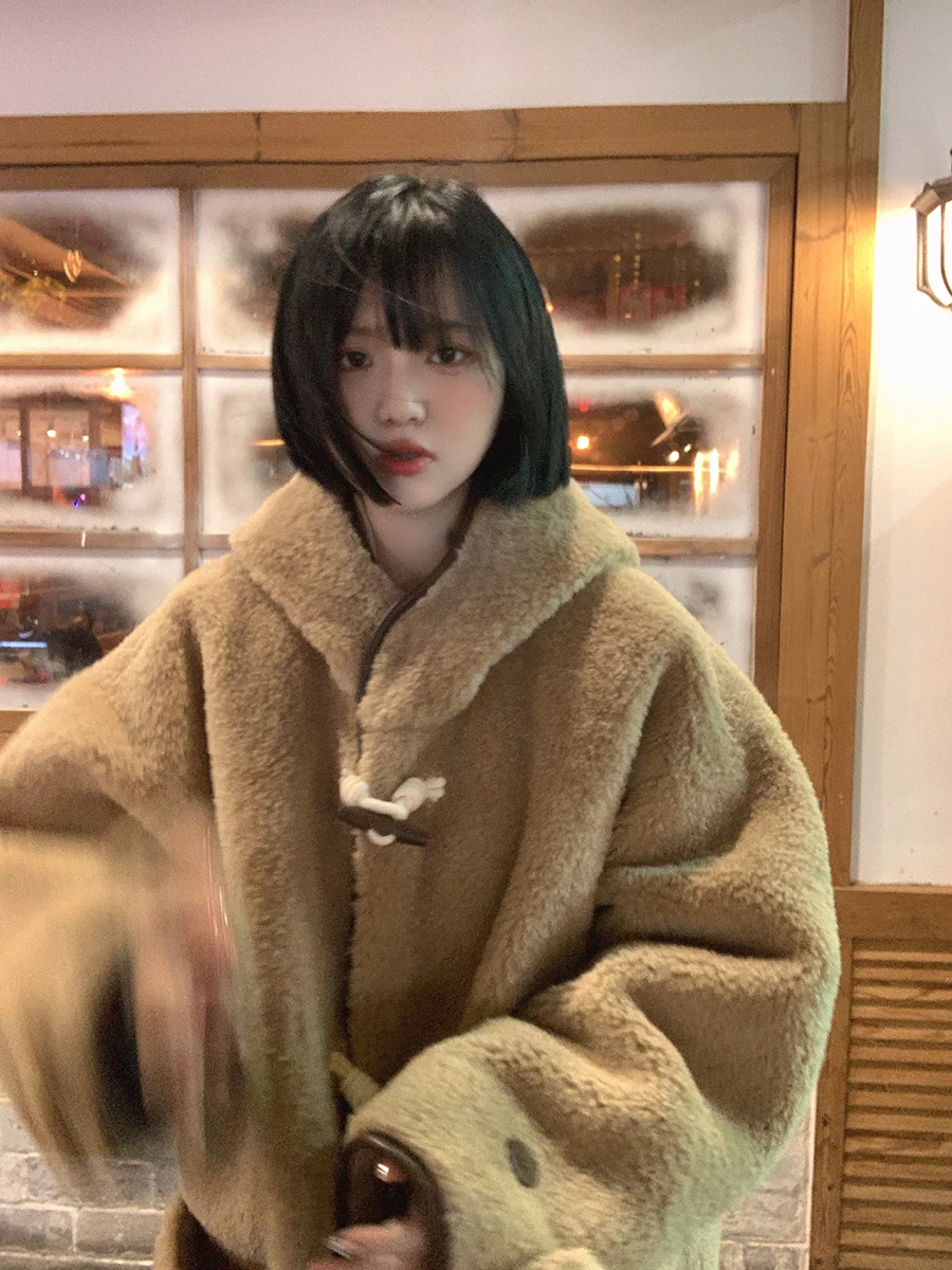 Meregu High-Grade Sense зимний утолщенный капюшон в стиле ретро меховая шерсть ягненка