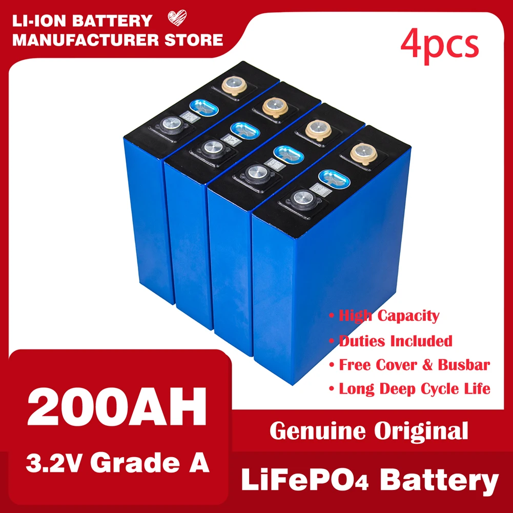

3.2V 200AH 230AH Lifepo4 Solar Battery 1/4/16PCS Lithium Iron Phosphate Battery 12V 24V 48V For RV Golf Cart Boat Yacht Forklift