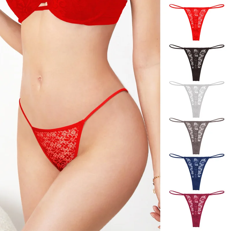 

Sexy Woman Lace Lingerie Exotic Low Waist Floral Thong Elastic Hollow Out T Panties Seamless Invisible G-string Soft Underwear
