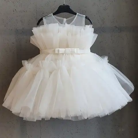 Белые платья для девочек, детское фатиновое платье-пачка для малышей, бальное платье принцессы на 1-й день рождения, детское свадебное плать...