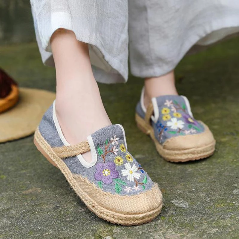 

Женские туфли из хлопчатобумажной ткани, с круглым носком, на плоской подошве