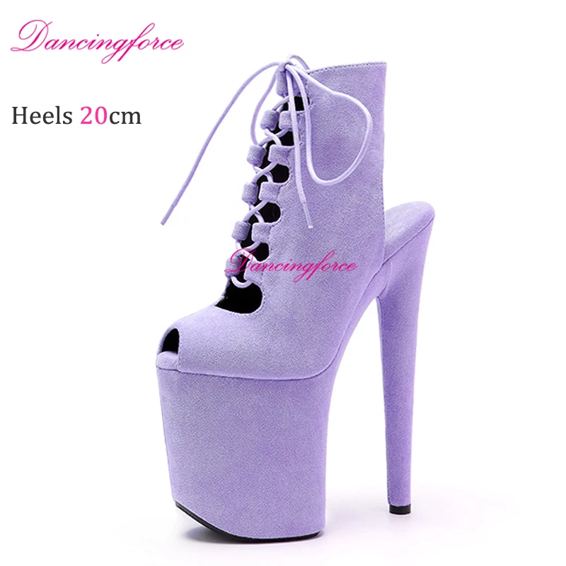 Женские замшевые ботинки короткие на платформе и каблуке 20 см/8 дюймов со