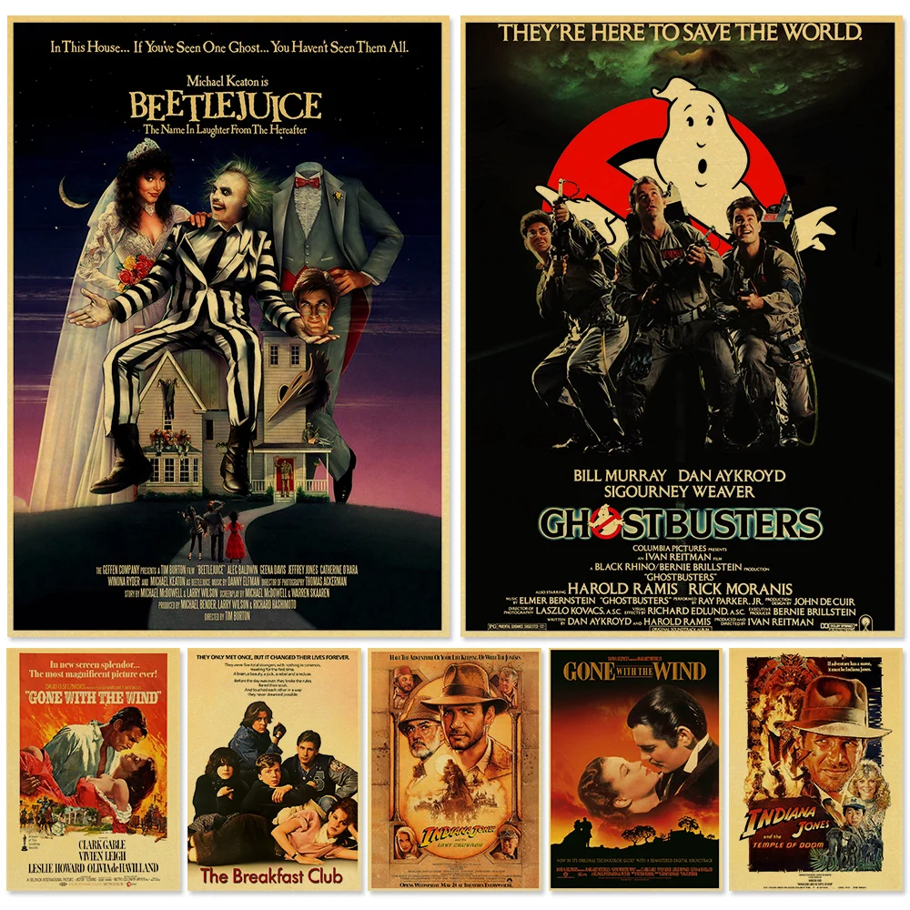 

Ретро-постеры из крафт-бумаги в классическом стиле от Beetlejuice, винтажная пленка для завтракового клуба, домашний Настенный декор, постер, худ...