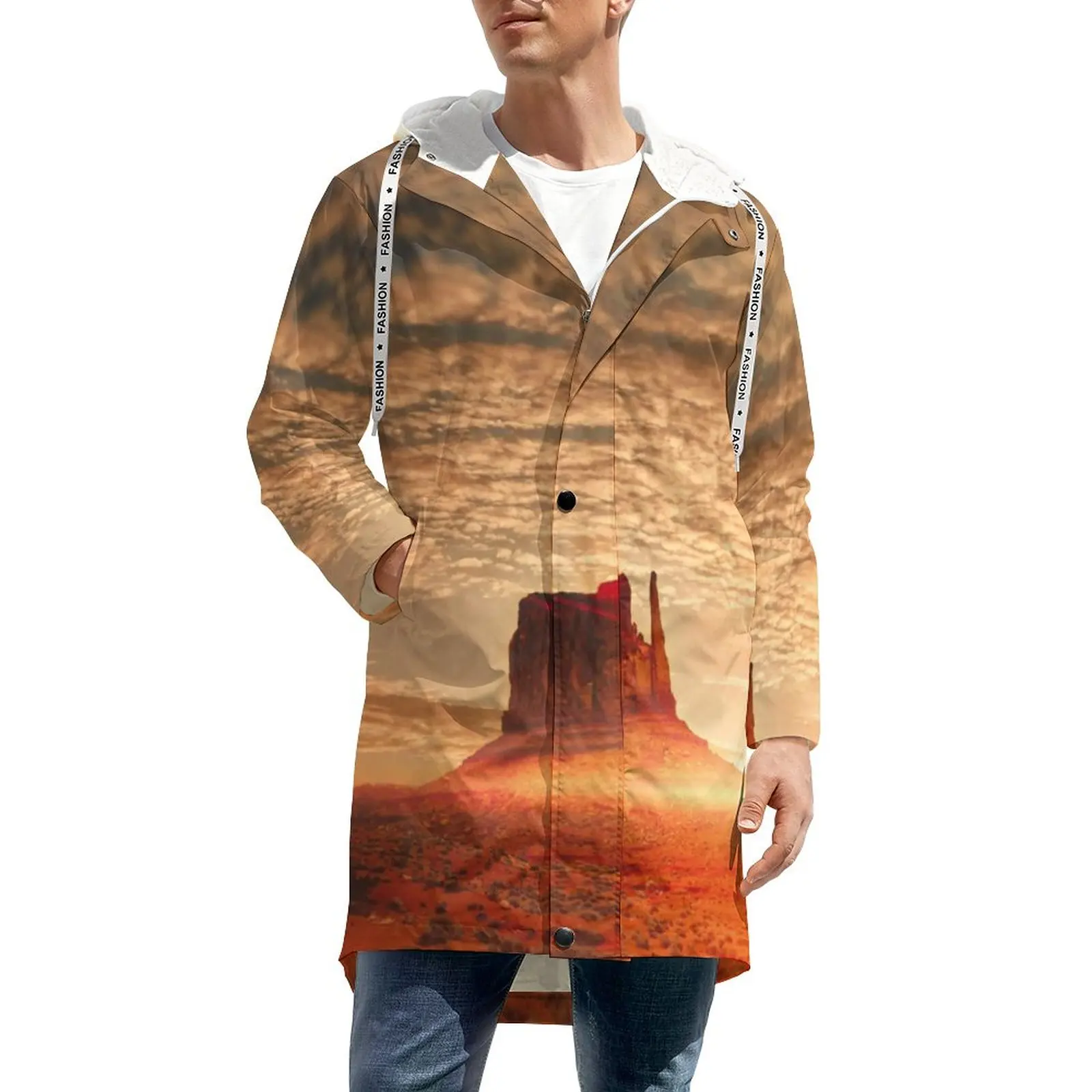 

American Desert Winter Casual Jackets Sunset Print Trendy Waterproof Thick Warm Coats Men Graphic Classic Parkas Gift