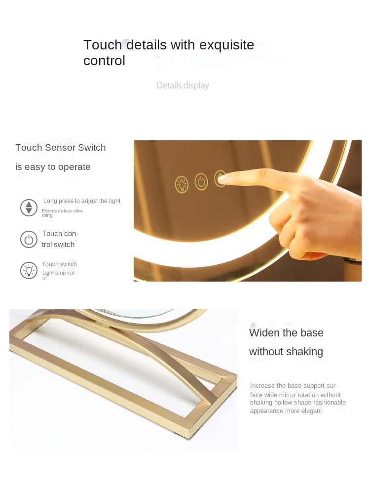 Makeup Mirror Desktop Smart HD Cosmetic Fill Light Bedroom and Household roundDesktop single-sided mirror |
