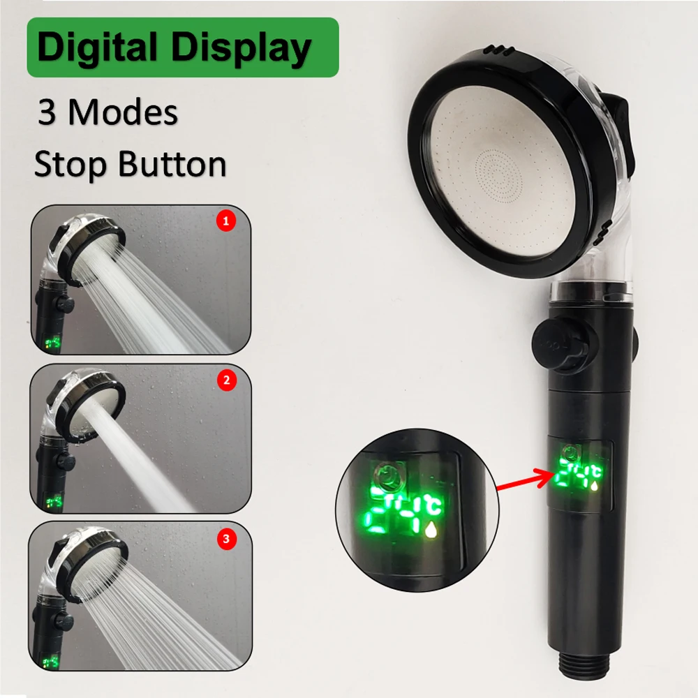 

High Pressure Shower Head 3 Modes Temperature Digital Display Pressurized Showerhead Bathroom Water Saving Rainfall Shower Head