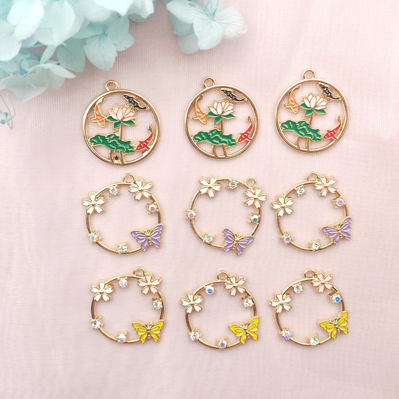 

10pcs Diamond-encrusted Butterfly Alloy Dripping Oil Pendant Charm DIY Handmade Necklace Pendant Earrings Key Chain Artifact