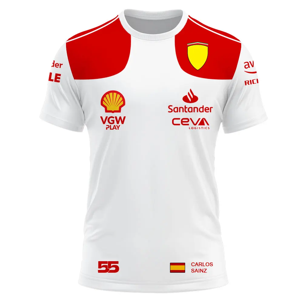

2023 Summer New Racing Red Team Men's Summer T-shirt CHARLES LECLERC 16 Carlos Sainz 55 Driver Men's and Women's Sports T-shirt