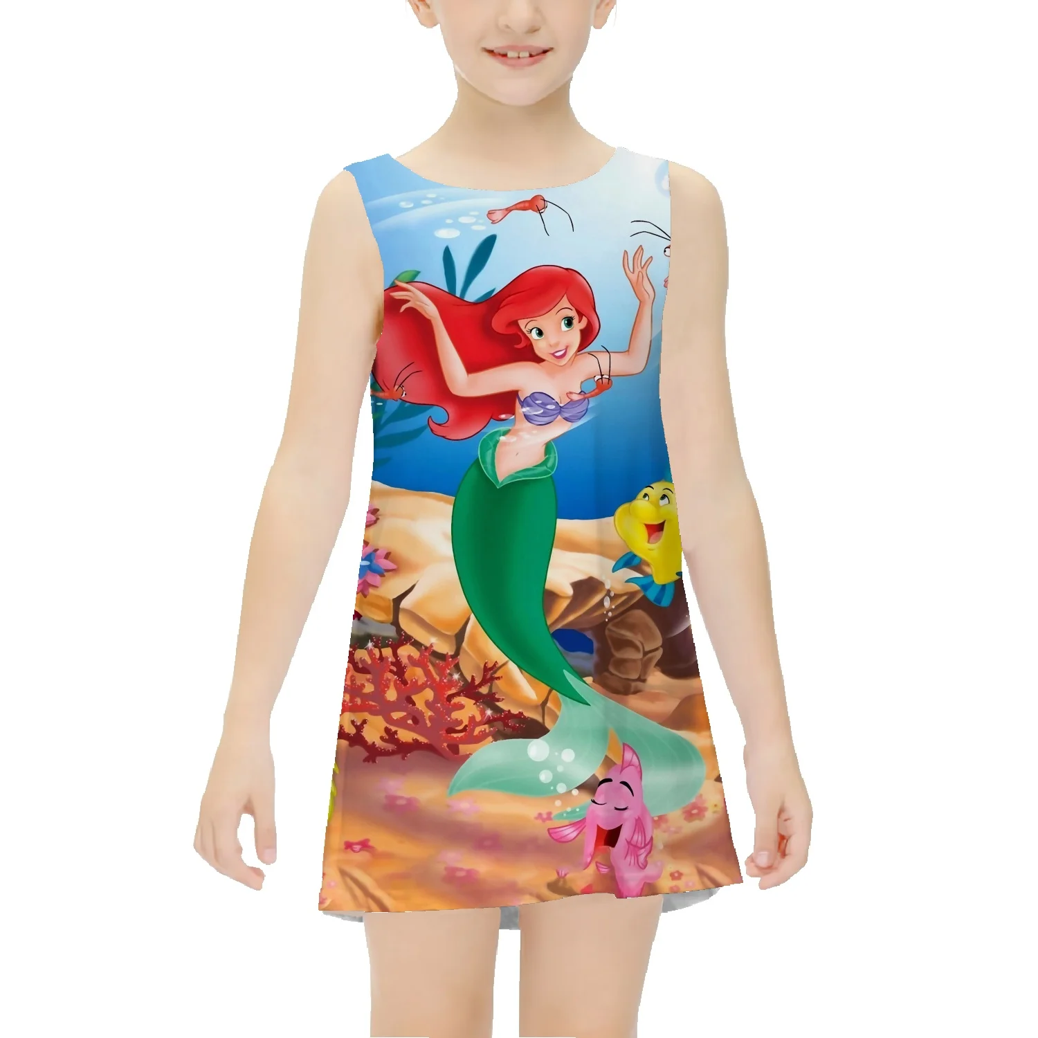 Disney Ariel Cotton Dress Girls Summer Skirt Floral Thin Section Big Children Parent-Child Sleeveless Midi Skirt