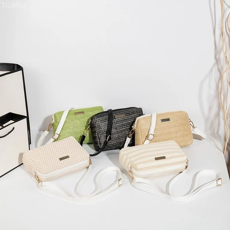 

Женская дизайнерская сумка через плечо, 2023 соломенная плетеная Летняя Пляжная сумка в богемном стиле, маленький однотонный кошелек для мелочи