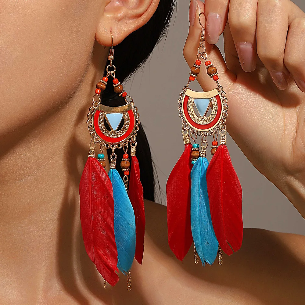 

Bohemian Feather Long Drop Earrings For Women Trendy Boho Large Tassel Earrings 2023 Summer Fashion Jewelry
