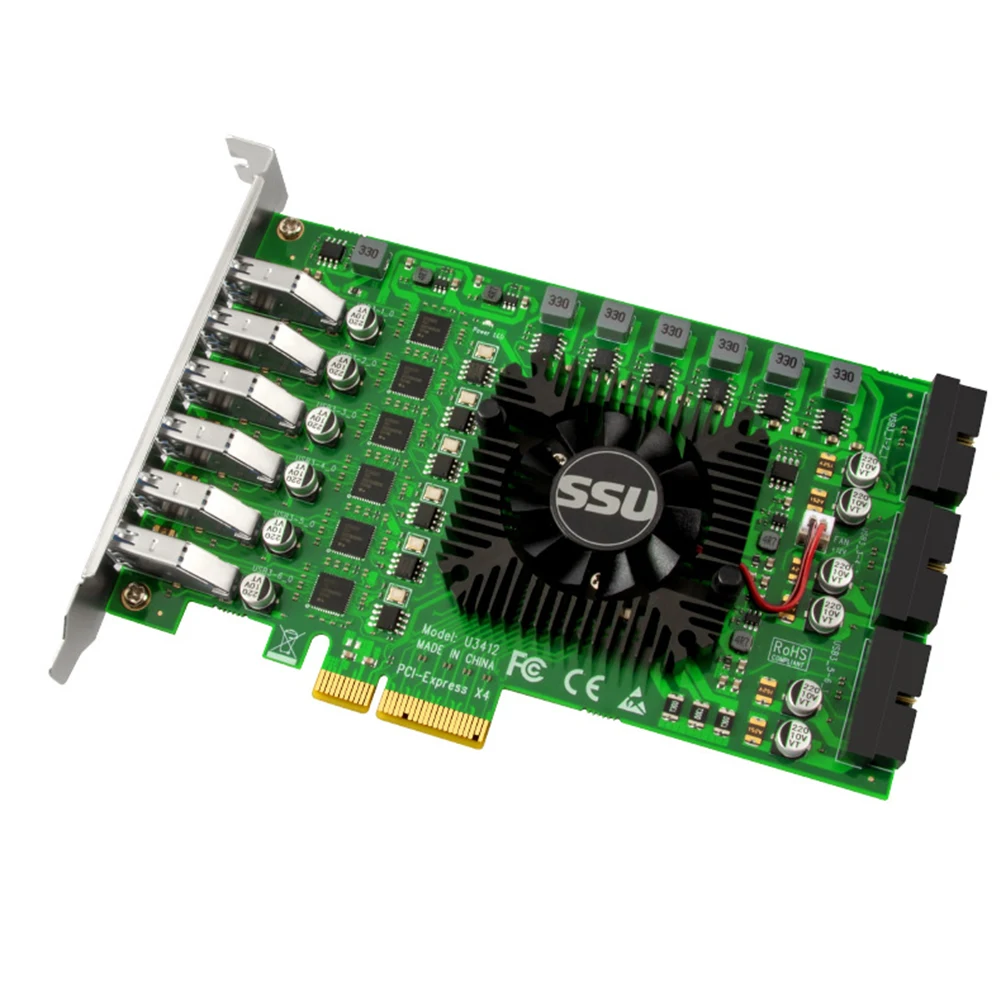 

U3412 PCI-E pcie 4x to USB3.0 6 USB 19pin Conversion 5G Ndustrial Camera Video Capture card PCI Express X4 X8 X16 Slot Extender