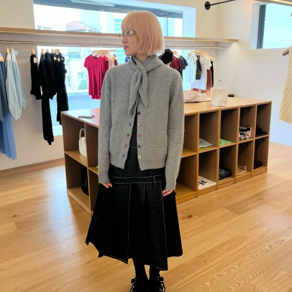 Отправьте 2024 осень Южная Корея Nie * Eh цветные пуговицы вязаный свитер кардиган