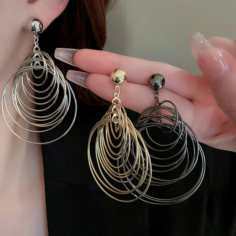 

KAITIN Metal circle earrings fashion personality Light luxury Dangle Earrings exaggerated atmosphere wholesale Accessories