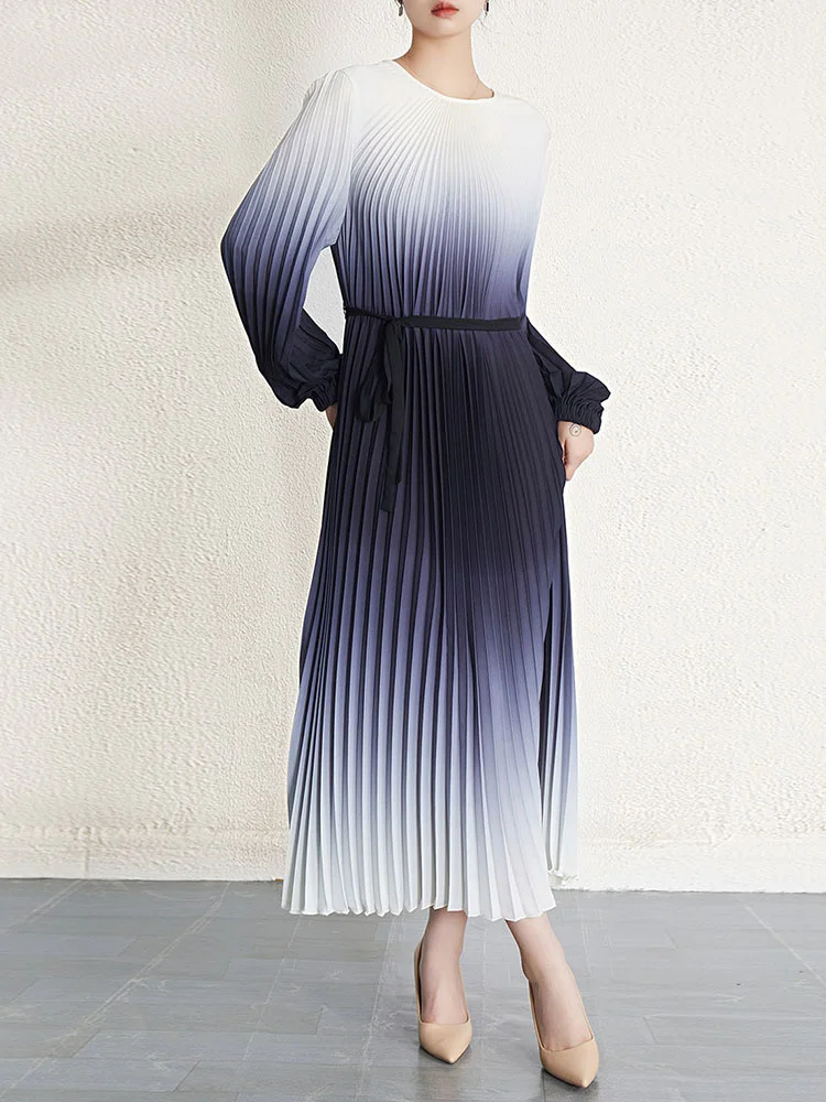 Женское плиссированное платье с градиентом DEAT элегантное свободное эластичным