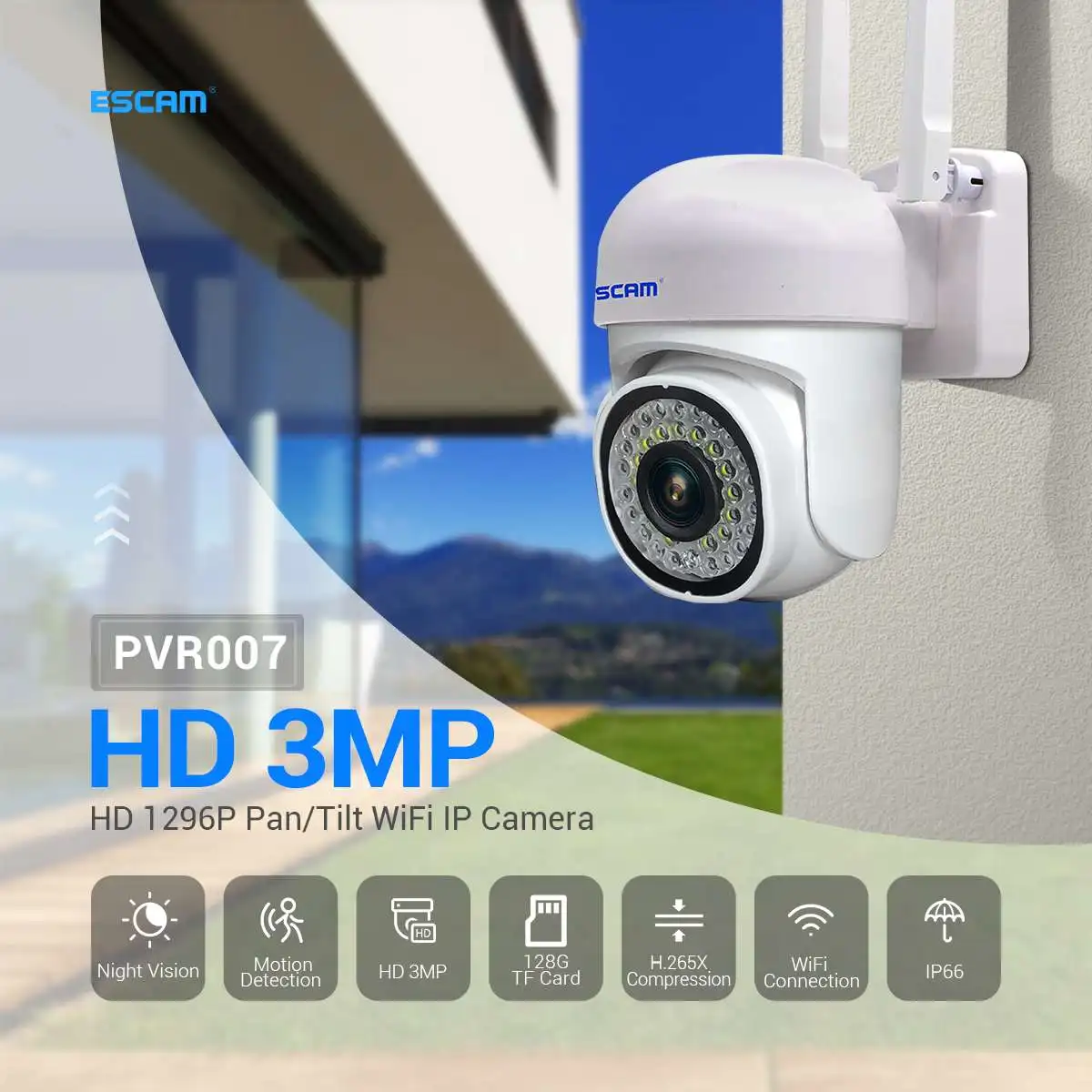 

ESCAM 3MP Smart Video Surveillance AI Humanoid Detection Security Camera 1296P Full Color Wireless PTZ IP Dome IP Camera