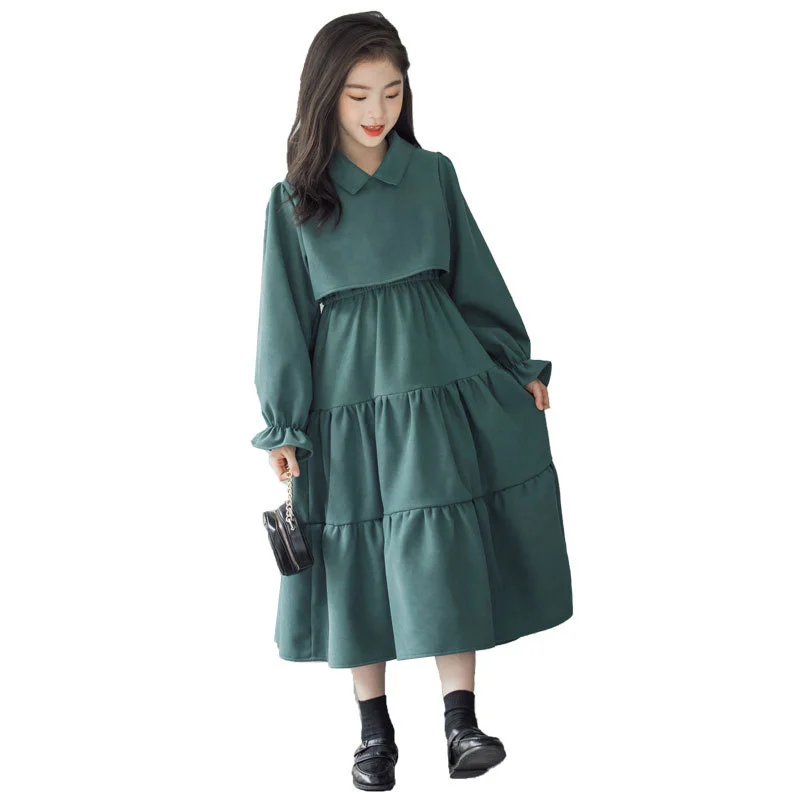 

2022 Autumn And Winter New Children Fashion A- Line Dress Teen Girls Corduroy Dress Baby Kids Thickened Warm Clothing Cute Dress