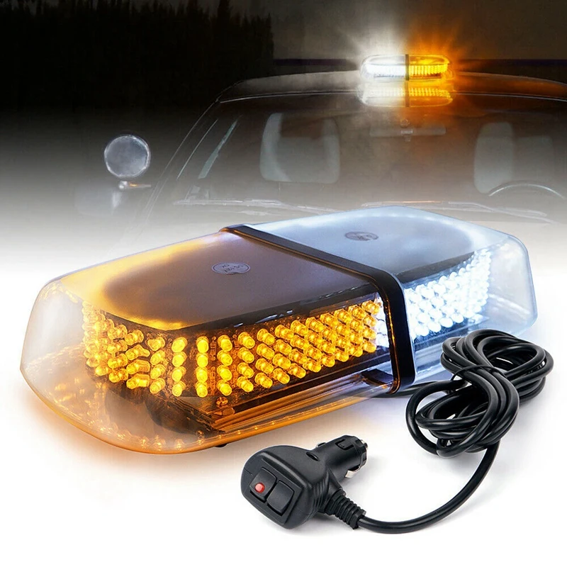 

240 LED Flashing Beacon Lights Amber White Rooftop Emergency Warning Mini Bar