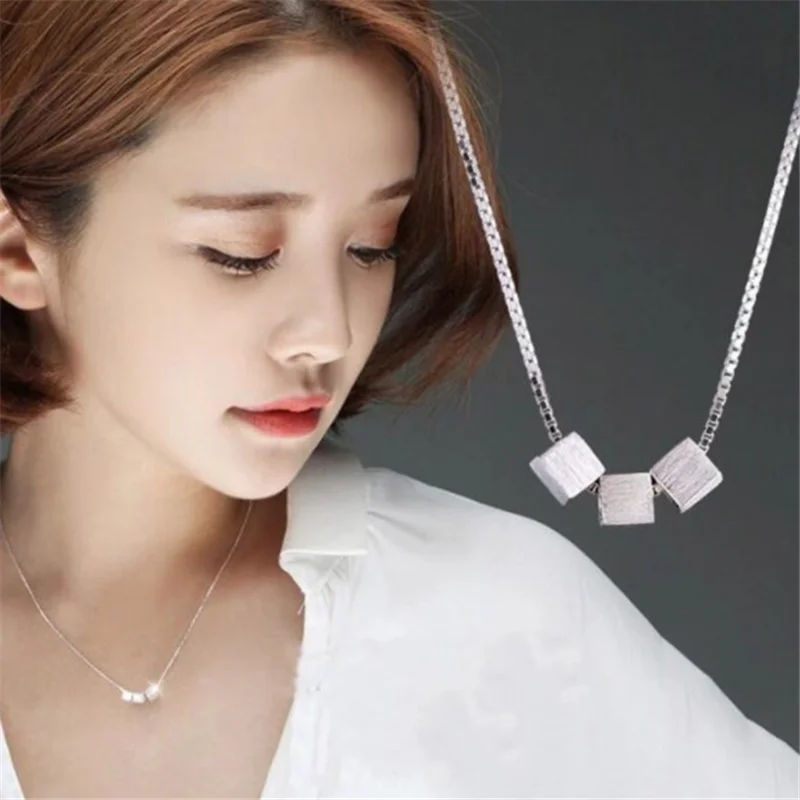 

Creative 925 Sterling Silver Geometry Three-dimensional Three Squares Necklaces For Women Girl Sterling-Silver-Jewelry N300