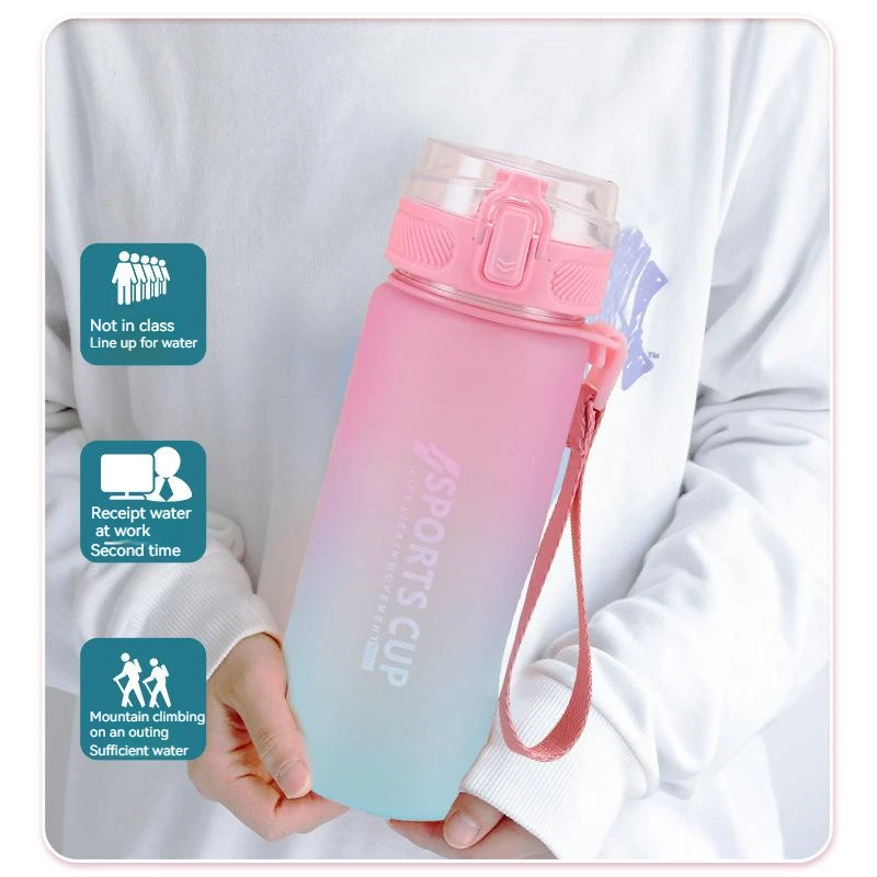 

2023 New Large Capacity Plastic Water Bottle With Straw Sports Climbing Tumbler Student Kids Portable Reusable Cups Handle Strap