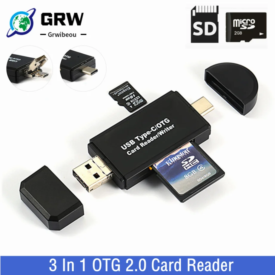 

Grwibeou TYPE C & Micro USB &USB 3 In 1 OTG 2.0 Card Reader High-Speed Universal TF/SD Smart Memory Card Reader For Laptop Phone