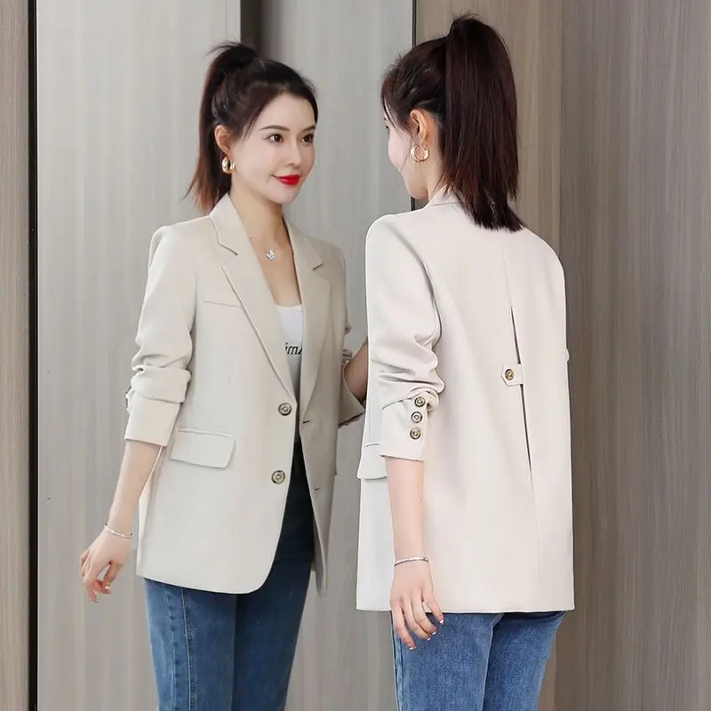 

Women Cotton Blazer 2021 Spring Autumn Elegant Coats Fashion Office Wear Autumn Coats Blazer Long Sleeve Female Outerwear G4