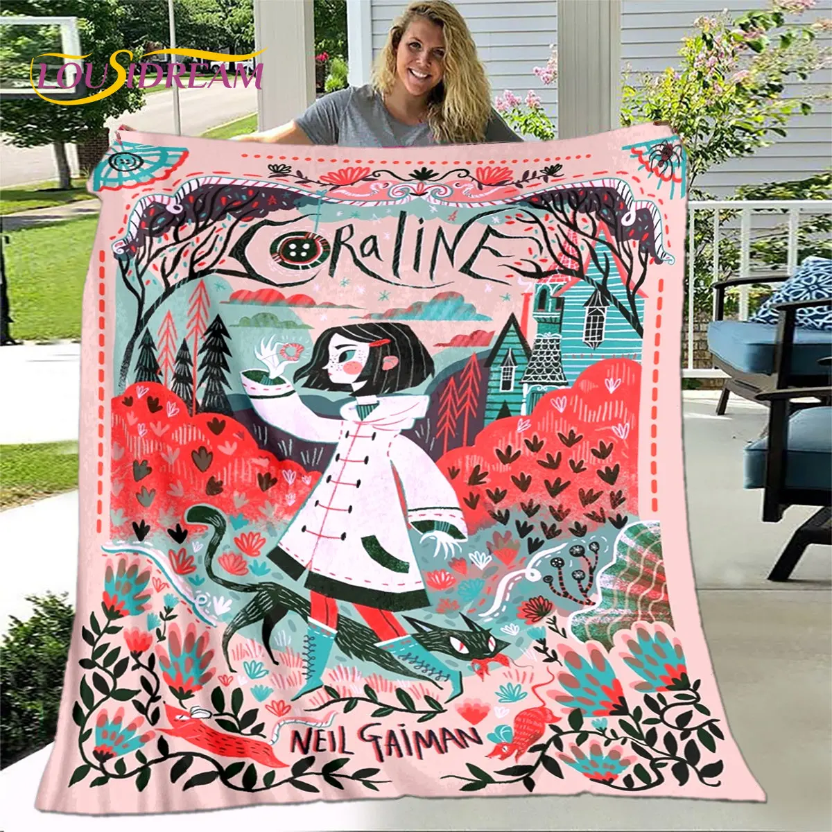 

3D Cartoon Coraline Blanket,Flannel Blanket Throw Blanket,Children's Warm Blanket for Home Living Room Bedroom Beds Sofa Office
