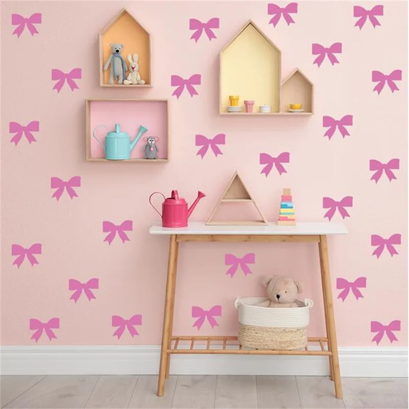 

25PCS /LOTS Pink Bow Wall Stickers For Girls Room Home Sticker Bedroom Living Room Decoration Wallpaper Vinyl Art Mural