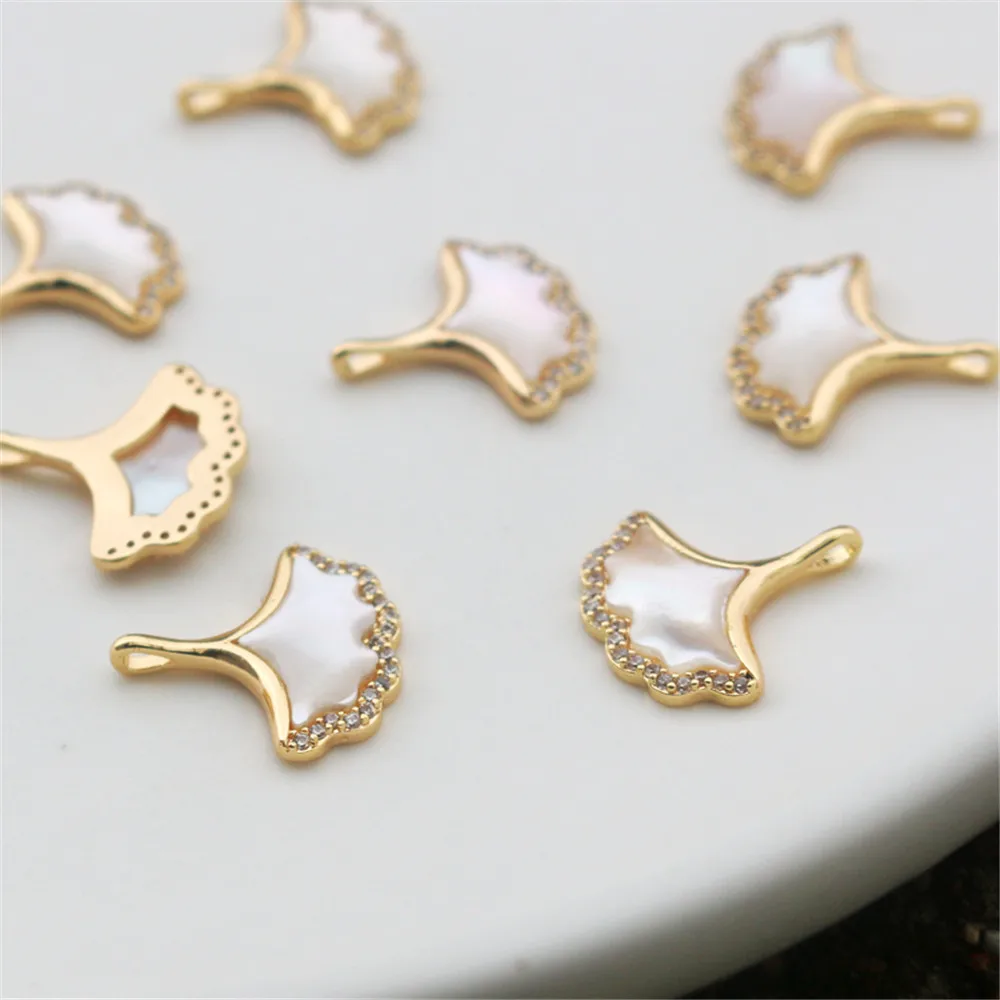 

14k gold inlaid zircon bright shell skirt fan 15 * 15.5mm pendant diy jewelry necklace with